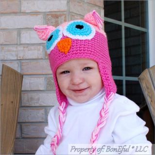 BonEful RTS New Boutique Crochet Soft Knit Baby SM Girl Gift Owl Pink Winter Hat