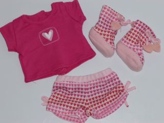 Fits 18" Cute Doll Clothes Pink Heart Pajama Set Shorts T Shirt and Slippers 3pc