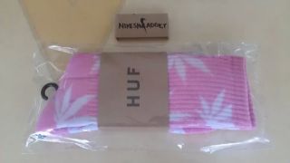 HUF SF Plantlife 420 Crew Hi Socks Pink White Marijuana Weed Leaf Breast Cancer