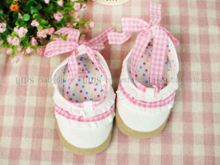 New Toddler Baby Girl White Pink Ribbon Shoes EU 19 20 A796