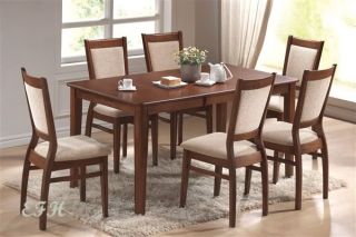7pc Brown Cherry Finish Wood Dining Table Set Chairs