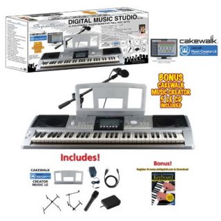New 61 Note Electronic Digital Music Studio Keyboard w Stand Boom Microphone
