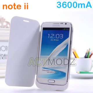 White 3600mA Battery Case Power Pack Bank Extended for Samsung Galaxy Note II 2