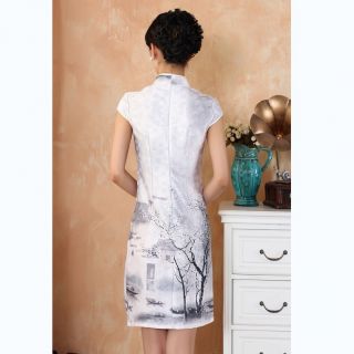 Charming Chinese Women's Cotton Mini Dress Cheongsam White Size 6 8 10 12 14