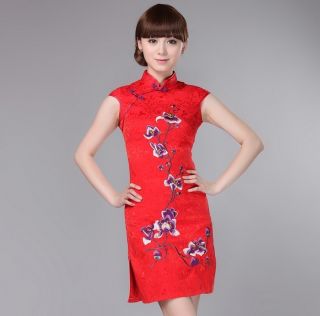 Black White Red Chinese Women's Cotton Mini Dress Cheongsam Sz 6 8 10 12 14