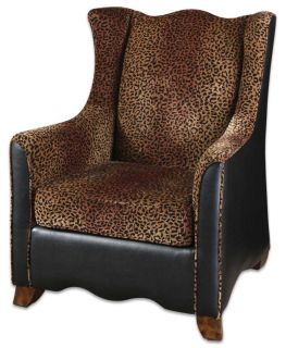 Animal Leopard Print Black Faux Leather Large Armchair