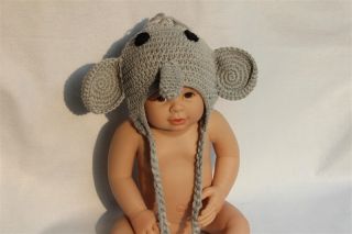 Cute Handmade Baby Crochet Boy Grey Elephant Hat Photograph Newborn to 3 Year