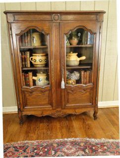 Antique French Bookcase Bookshelf China Cabinet DK Oak Carving Wood Shelves