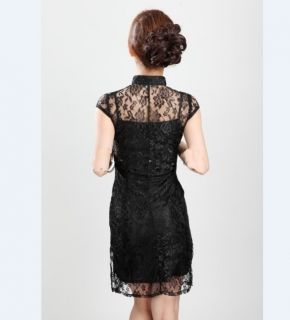 Black Blue Burgundy Chinese Women's Mini Dress Cheongsam Size 6 8 10 12 14 16