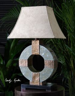 Slate Hammered Copper Circle Indoor Outdoor Table Lamp