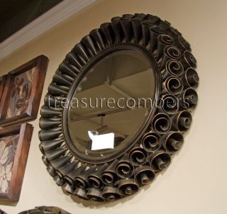 Round Rosette Bronze Wall Mirror Rose Antique Metal