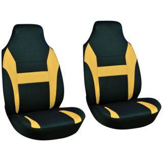 2pc Set Yellow Black Integrated High Back Front Bucket SUV Auto Seat Covers