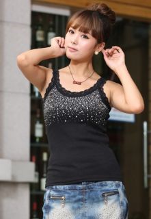 Sexy Ladies Lace Strip Tank Vest Tops Shirt Women Summer Camisole Crystal Casual
