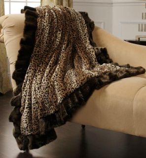 Adrienne Landau Reversible Mink Leopard Faux Fur Throw