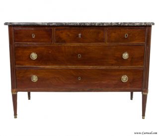 Antique Louis XVI Marble Top Mahogany Commode Chest of Drawers from France 1880s
