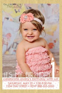Custom Birthday Invitation Photo Printable Candle Pink Polka Dot Picture Invite