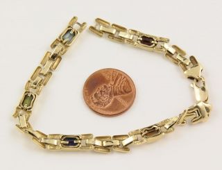 14k Yellow Gold Scrap Segment Chain Link Bracelet Squared Stones Amethyst Garnet
