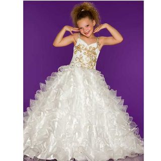 Sugar White Gold Sparkle Sweetheart Ruffle Pageant Dress Girls 10
