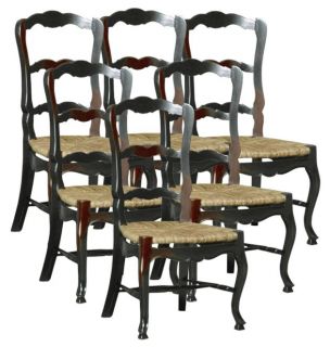 6 New French Country Dining Chairs Hand Crafted Black Mahogany Ladderback