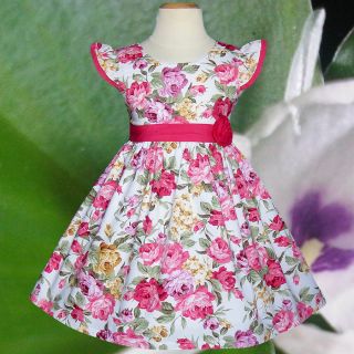 Flower Pink Birthday Party Clothing Baby Girls Dresses Kids Size 5 6 7 Year