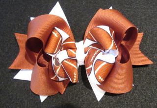 Football Hair Bow Boutique Girls Triple Layer Brown NHL College Sports Hairbow