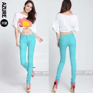 Women Sexy Candy Colors Pencil Pants Slim Fit Skinny Stretch Jeans Trousers Hot