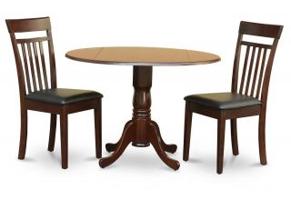 3pc 42" Round Kitchen Dining Table 2 Faux Leather Seat Chairs in Mahogany
