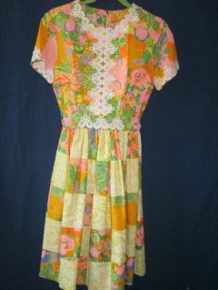The Lilly Pulitzer Vintage Patch Hostess Dress 1960 Veggies Floral Pink Green