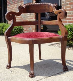 Antique Hand Carved Rosewood Corner Parlor Chair Lion Paws