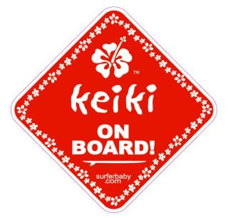 Keiki on Board Surfer Baby Car Truck Safety Vinyl Window Sticker Sign Decal Red