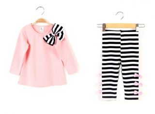 Hoe Baby Toddler Girls Clothes Striped Bow Shirt Leggings Kids Sets Suits 2pcs