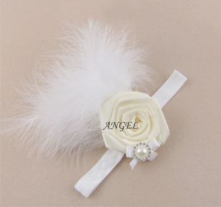 1pc Girl Baby Kids Feather Flower Infant Headband Hair Band Accessories Ivory