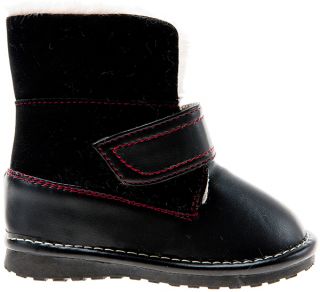 Girls Boys Toddler Childrens Leather Suede Squeaky Boots Black with Fleecy Inner