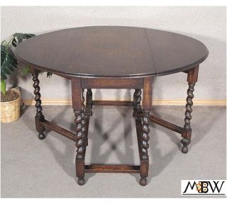 Antique English Solid Oak Barley Twist Oval Dropleaf Table c1920 N26