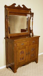 Antique English Oak Art Noveau Mirrorback Buffet Sideboard Server c1905 E47