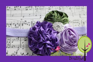 Baby Girl Toddler Teen Lady Headband Fascinator Flower Satin Rose Lavender Sage