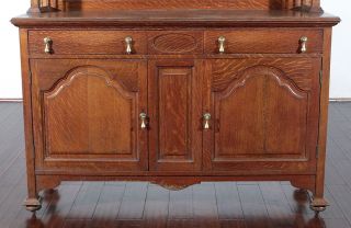 Antique English Oak Victorian Buffet Sideboard Server w Mirror c1920 B89