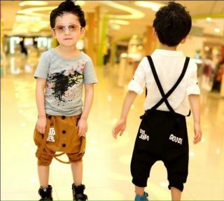 New Korean Style Kids Boys Letter Print Removable Suspender Harem Pants 2 7Y