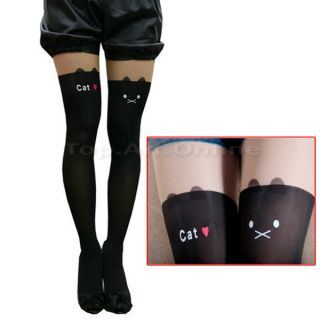 Fashion Sexy Cute Cat Dual Color Tattoo Socks Sheer Pantyhose Tights Stockings