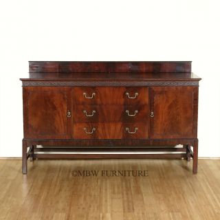 Large 6ft Wide Antique Flame Mahogany Sheraton Buffet Credenza Sideboard C1940
