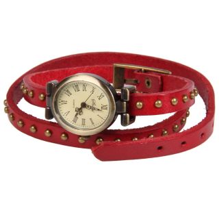 Fashion Women Ladies Girls Cow Leather Roman Quartz Bracelet Wrist Watch Red New
