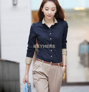 New Korea Women Long Sleeve Work Blouse Shirts Tops 4 Sizes 2 Colors K0E1