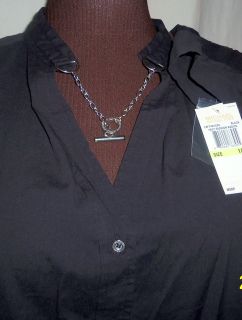 Michael Kors Blouse Shirt Top Black Silver Chain Long Sleeve 18W $89