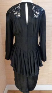 Marie St Claire Vtg 80's Womens Black Rayon Sequined Peplum Evening Dress Sz 10