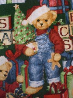 Daisy Kingdom Blue Jean Teddy Bear Santa Merry Christmas Blocks Cotton Fabric