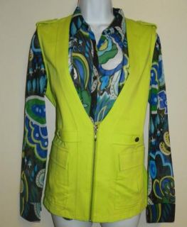 $110 Erin London Womens Multi Color Fashion Shirt Lime Green Vest Set M L