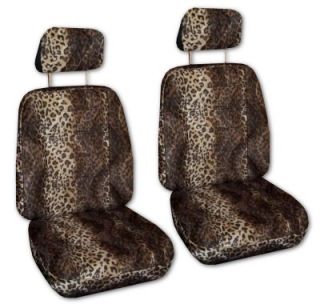 Animal Tan Black Leopard Print Bucket Seat Covers w Matching Headrest Covers D