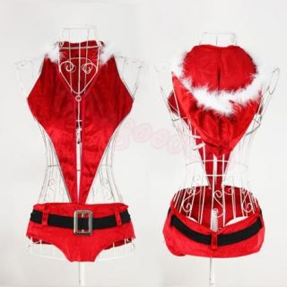 Sexy Red Christmas Santa Costume Bra Top Mini Skirt Underwear Hat Lingerie Dress