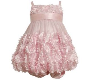 Bonnie Jean Girls Pink Petals Rosette Babydoll Bonaz Bubble Dress 9M 24M