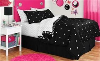 Twin Girls Teen Black White Reversible Polka Dot Heart Comforter Sheets Bed Set